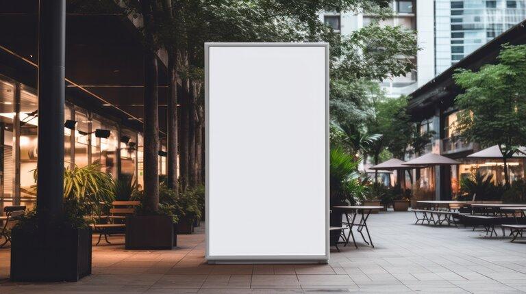 Blank Mock-up von vertikalem Straßen-Plakat, Plakatwand vor Stadt Hintergrund.