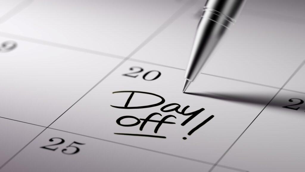 "Day off!" auf einem Terminkalender