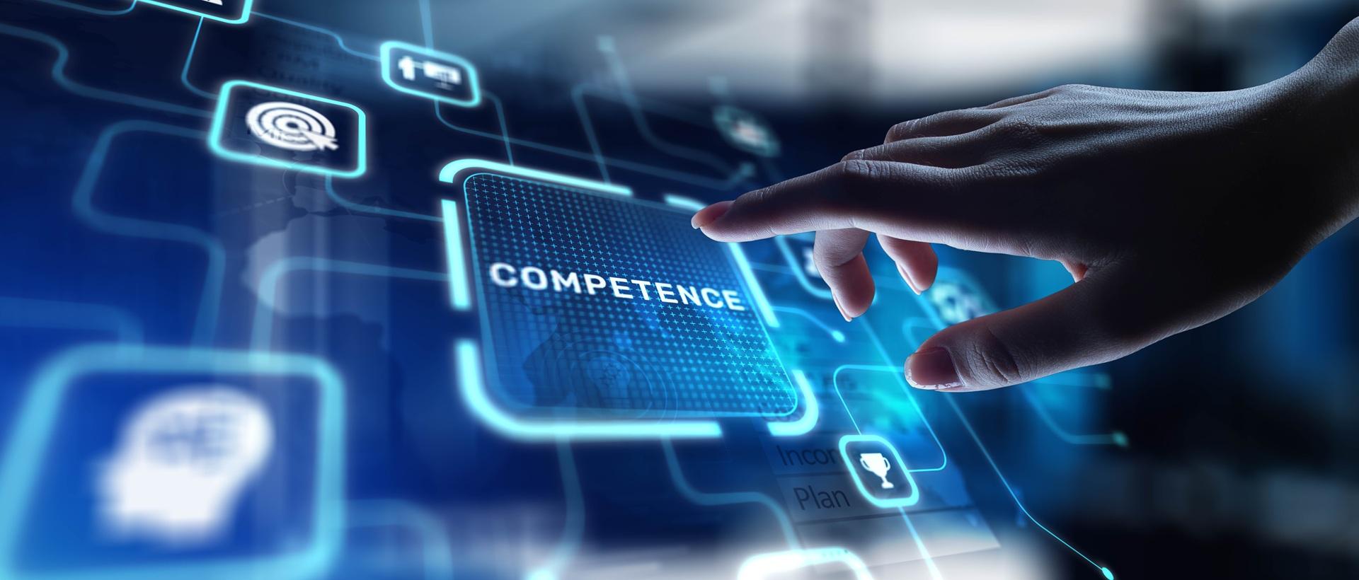 Finger tippt auf digitale Schaltfläche Competence | Gebäudereinigung Oberhausen